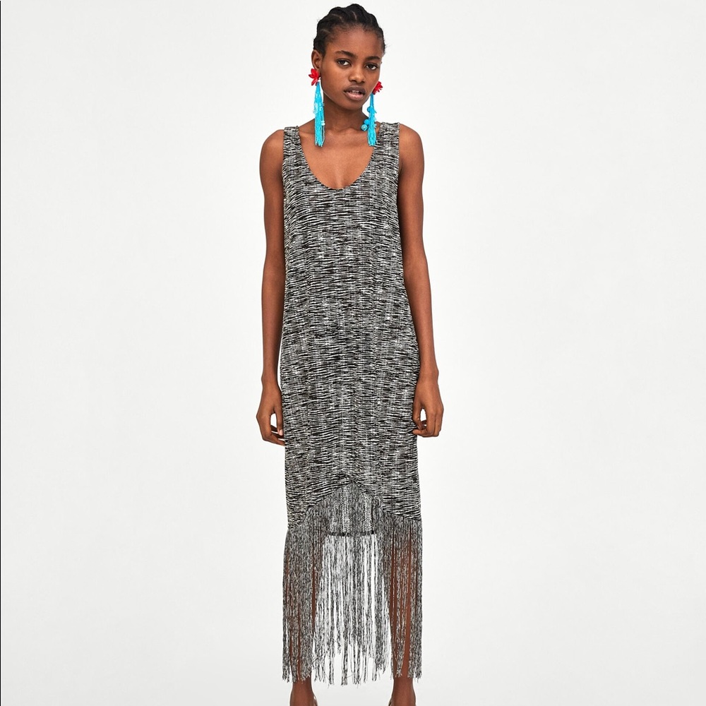 Zara woven fringe dress